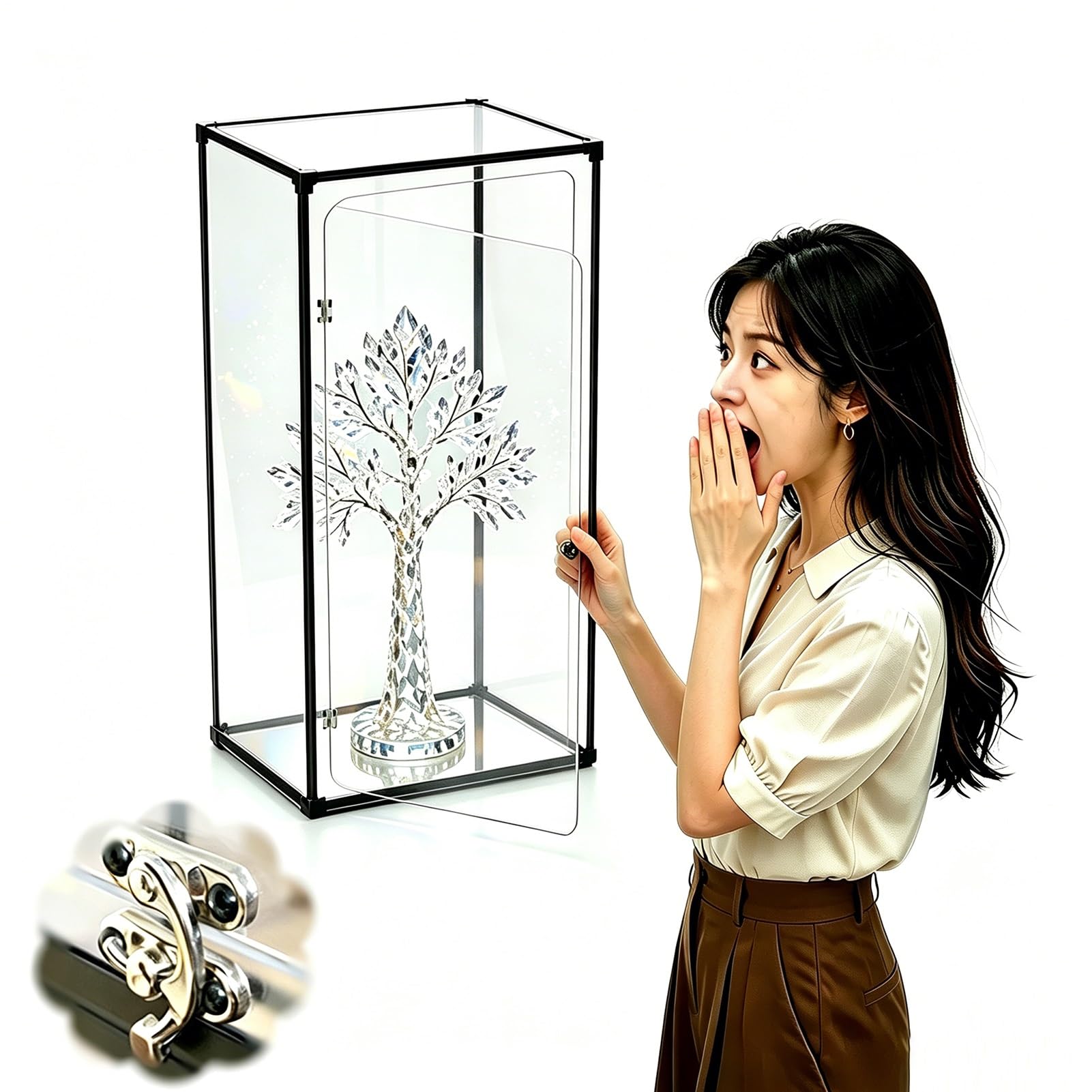 UrbanUp Teca Plexiglass Vetrina Espositiva Alta in Acrilico con Chiusura a Scatto, 80,70,60,50,40,30,20,15cm Vetrina Trasparente Autoportante, Struttura Cubica con Copertura(25x25xH50cm/10x10x20)