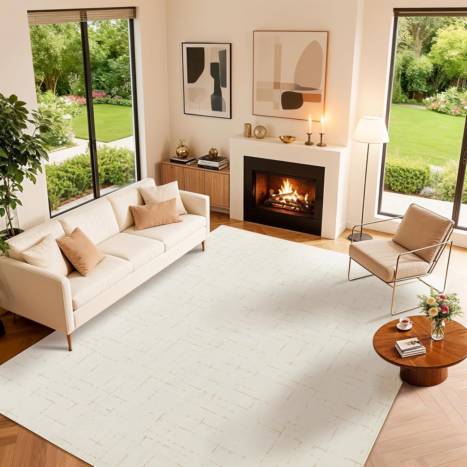 Tappeto Salotto Grandi 200 x 250 cm Tappeti Antiscivolo Morbido Pelo Corto Tappeti per camera da letto soggiorno casa ufficio Modern Abstract Beige White Brown Gold Green