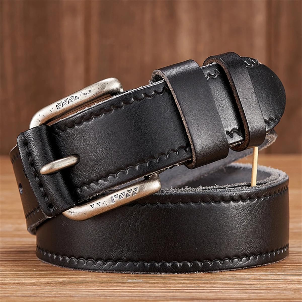 3,8 Cm Gürtel Aus Echtem Rindsleder, Jeansgürtel Für Herren, Luxuriöser Klassischer Designergürtel, Retro-Dornschließe