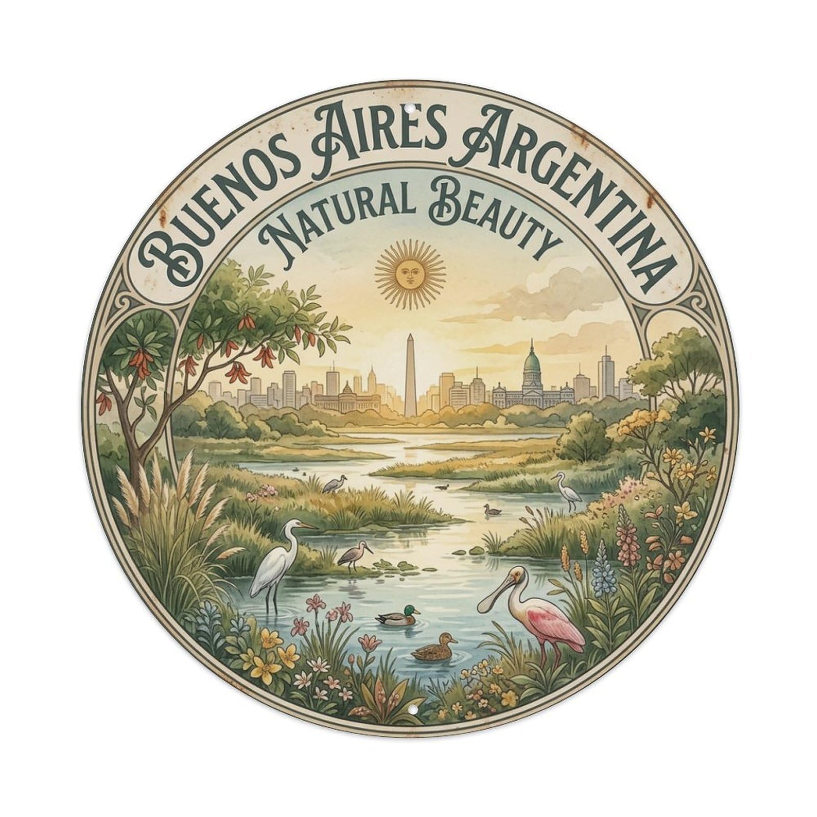 Metal Tin Sign Vintage Travel Buenos Aires Argentina Nature