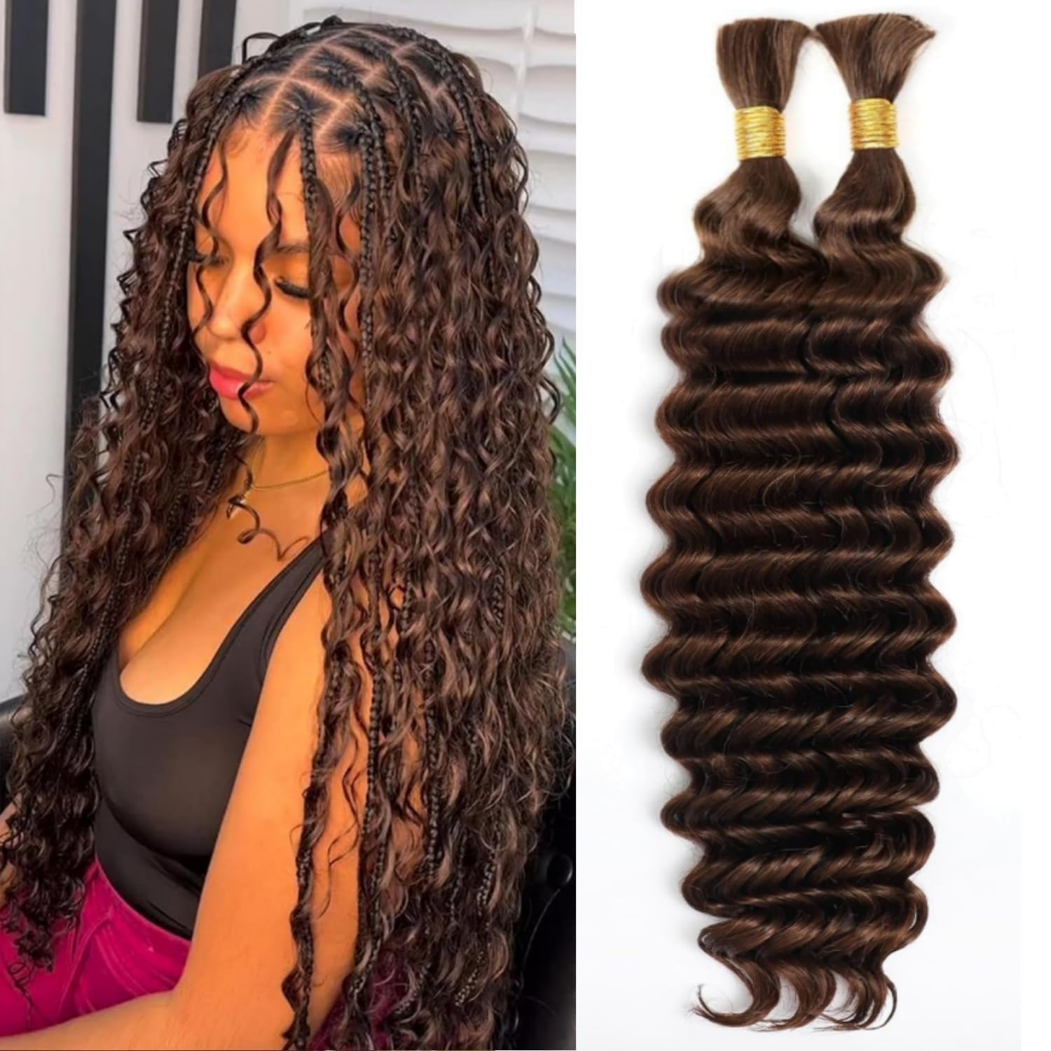 Hair for Boho Braids (Deep Wave 4#, 16Inch 100g(50gx2Bundles))