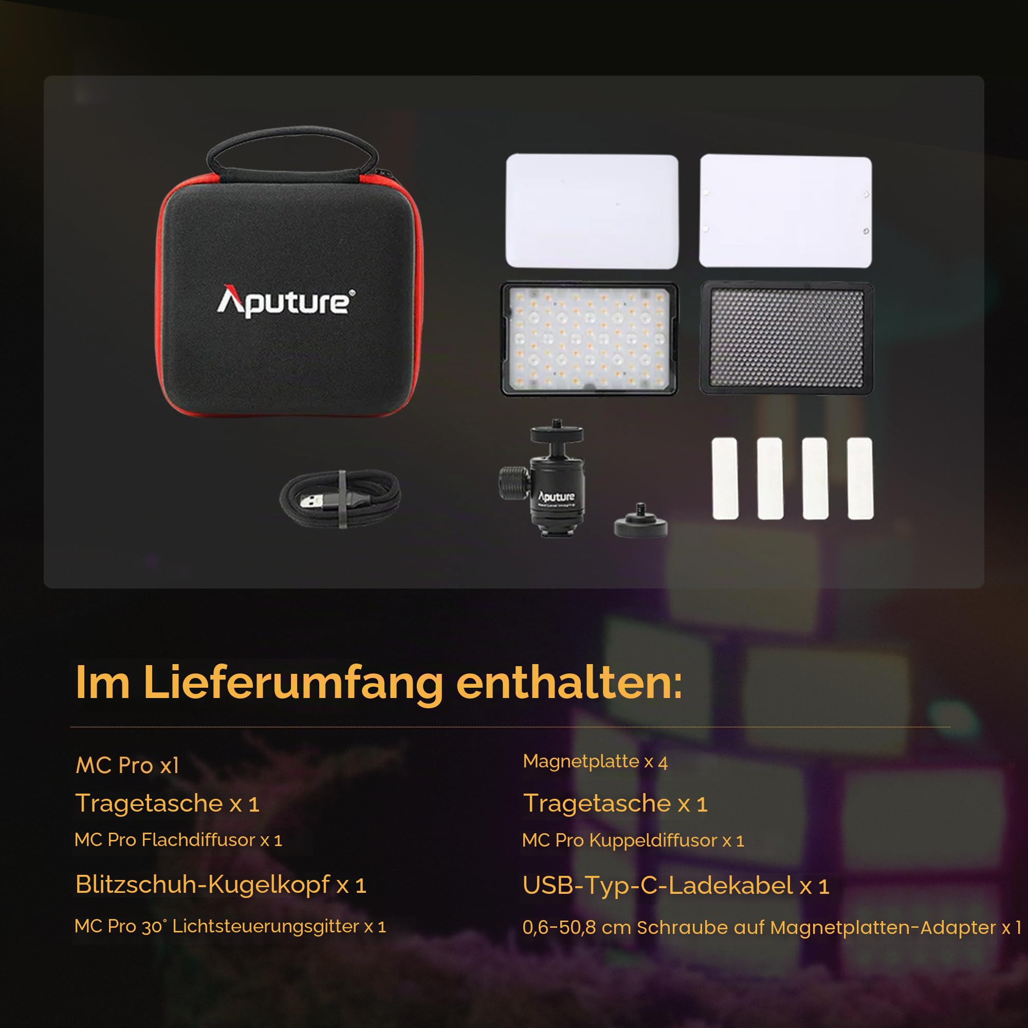 Aputure MC Pro RGBWW Videolicht, 5 W, hohe Helligkeit, 1585 Lux bei 0,5 m, 2000–10000 K, verstellbare magnetische Anziehungskraft und IP65 wetterfest für Fotografie, Videofilmer