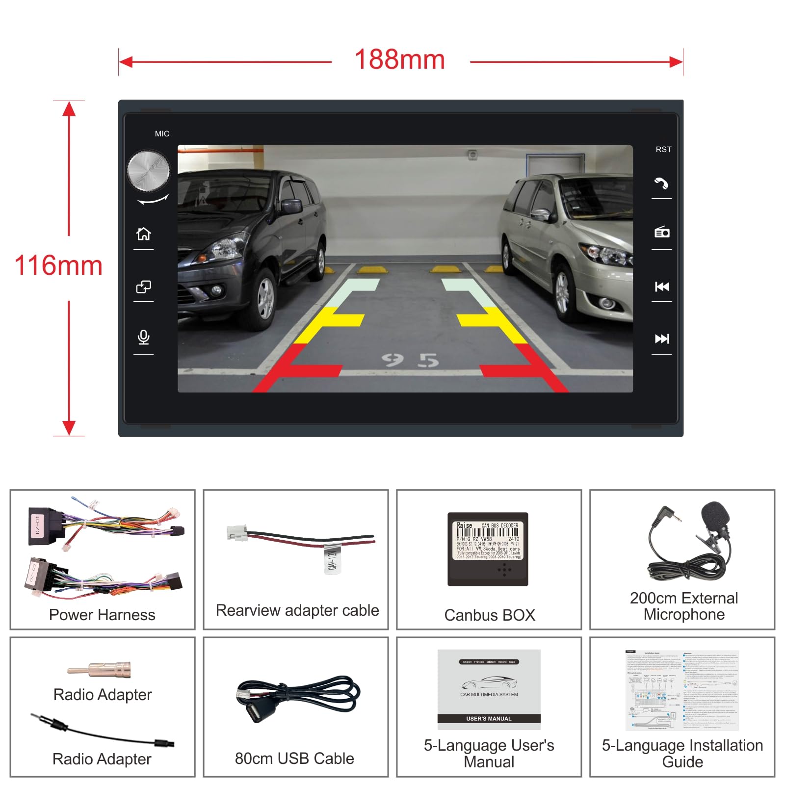Autoradio HLLECARMO per VW Golf 4, VW T5, Polo 9N, Passat B5, Seat e Skoda – Touchscreen da 7 pollici, CarPlay e Android Auto wireless, Bluetooth/AM/FM/SWC/USB/DSP-EQ, CAN-bus, MirrorLink