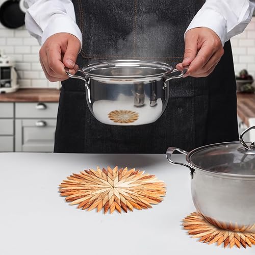 Miniatura 5 de Juego de salvamanteles de madera para tetera natural para platos calientes, resistentes 8.3 pulgadas, ollas y sartenes, 2 almohadillas calientes