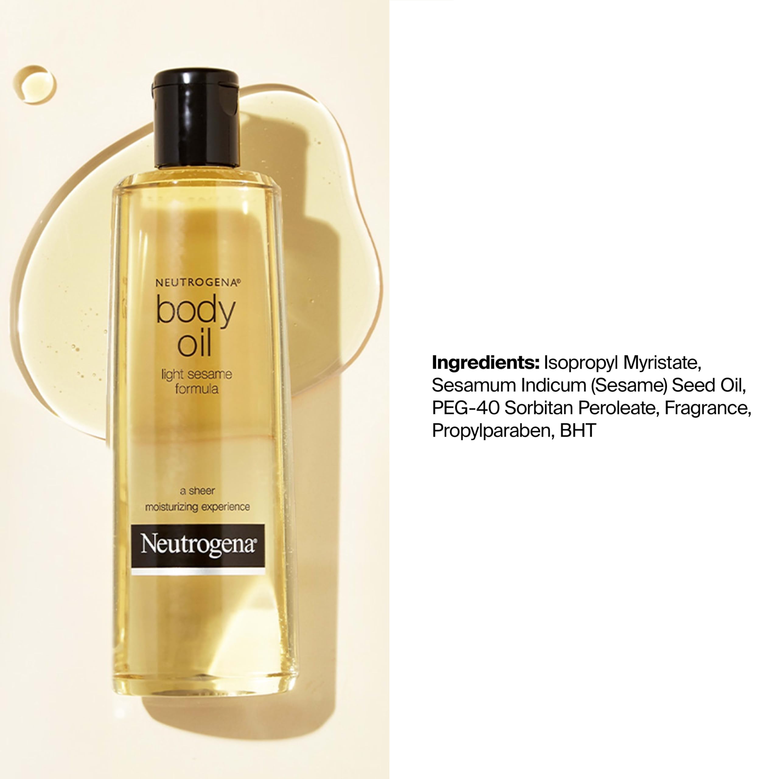 Neutrogena Lekki olejek do ciała do suchej skóry, czysty krem nawilżający z lekką formułą sezamową, 16 fl. oz. oz