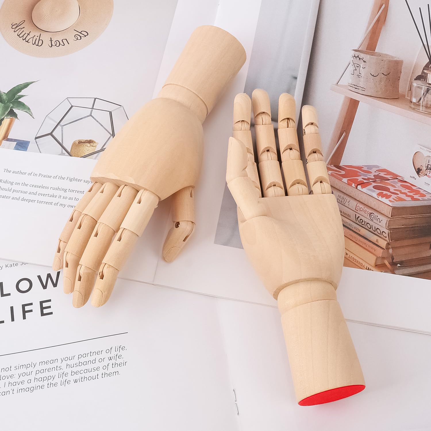 4 Stück 17,8 cm Holzhandmodell, flexible linke und rechte Holzkunst-Mannequin, Holzkünstler, Handmodell, Holzpuppe Hand zum Skizzieren, Malen, Probendisplay und Heimdekoration