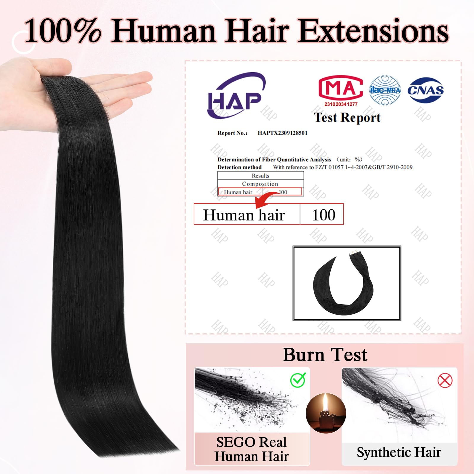 SEGOHAIR 10Pcs Human Hair Tape in Extensions - Image 2