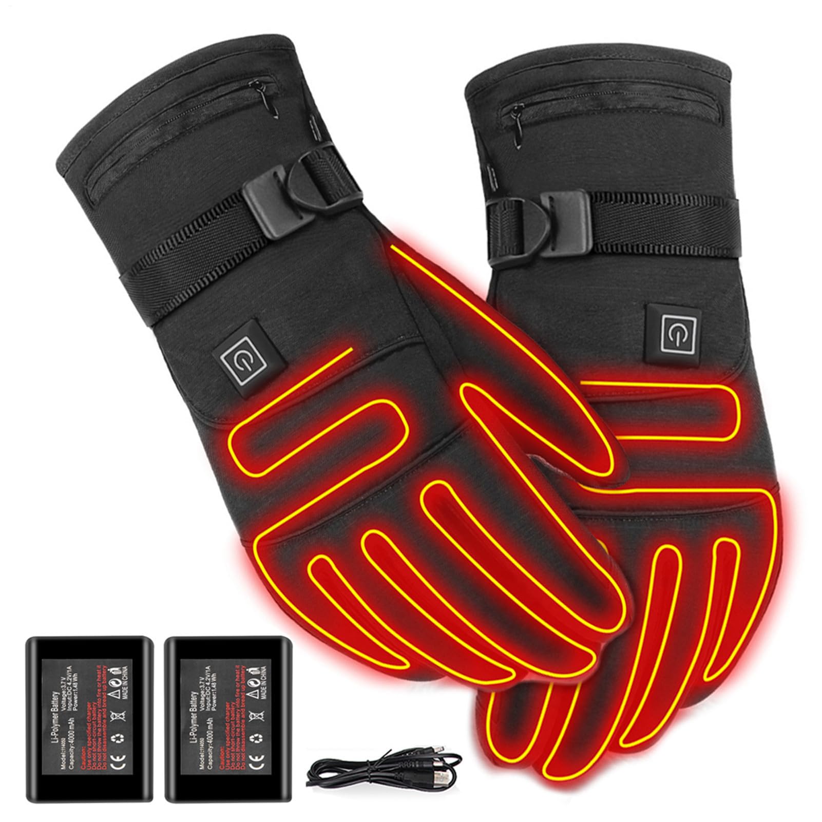 Guanti riscaldati a batteria da uomo, guanti riscaldanti da 3,7 V | ricaricabili tramite USB, con 3 livelli di temperatura, riscaldamento rapido, per escursioni invernali, campeggio, ciclismo
