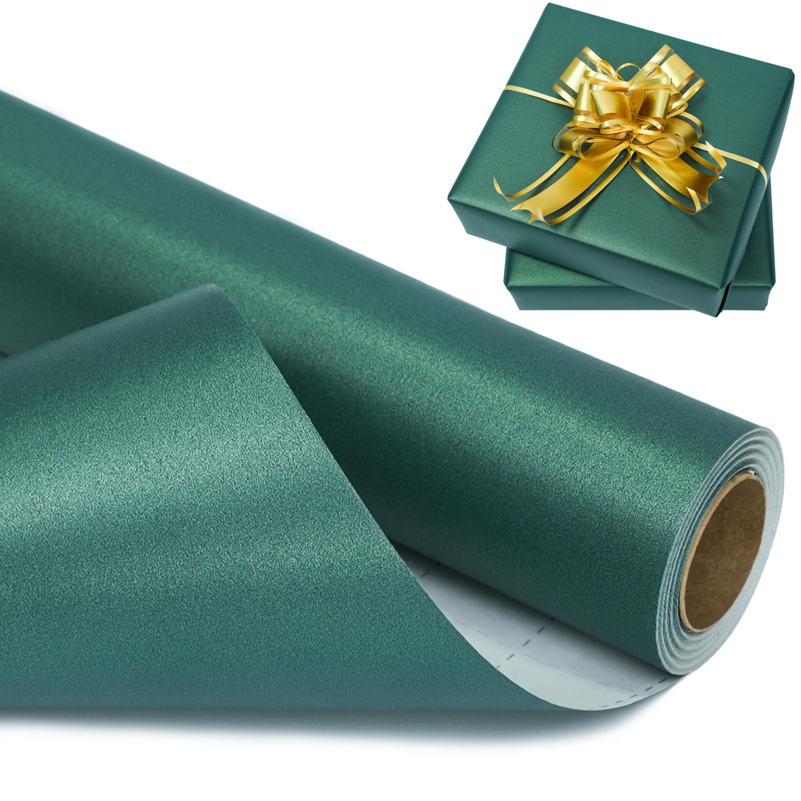 BIHIYII Green Gift Wrapping Paper Roll 43 cm x 10 m, Christmas Pearlescent Gift Kraft Paper Roll, Pearly Lustre Sparkle Solid Color Dark Green Matte Gifts Wrap for Christmas Xmas Wedding Birthday