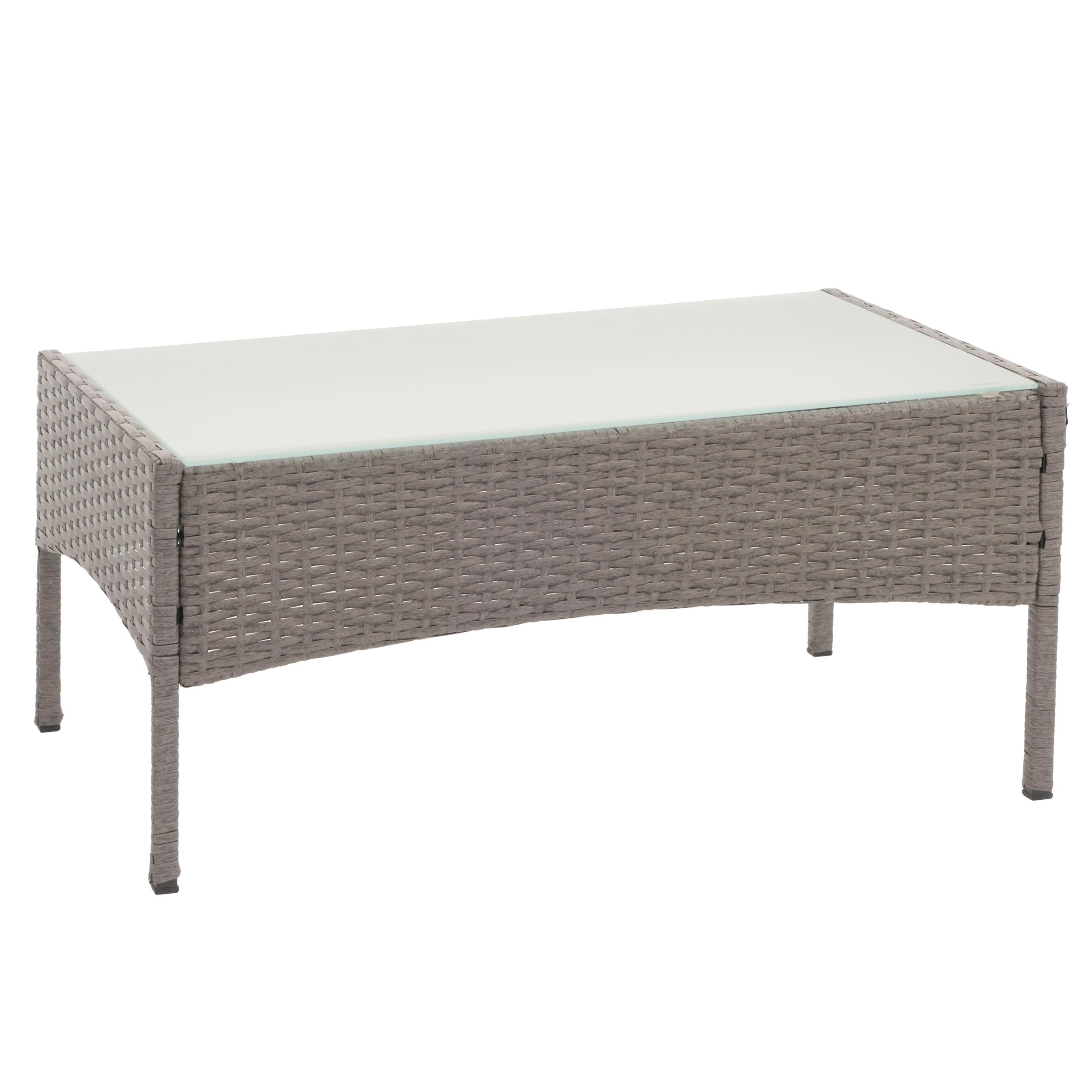 Mendler Poly-Rattan Gartentisch Halden-AM - grau | Beistelltisch, Tisch mit Glasplatte