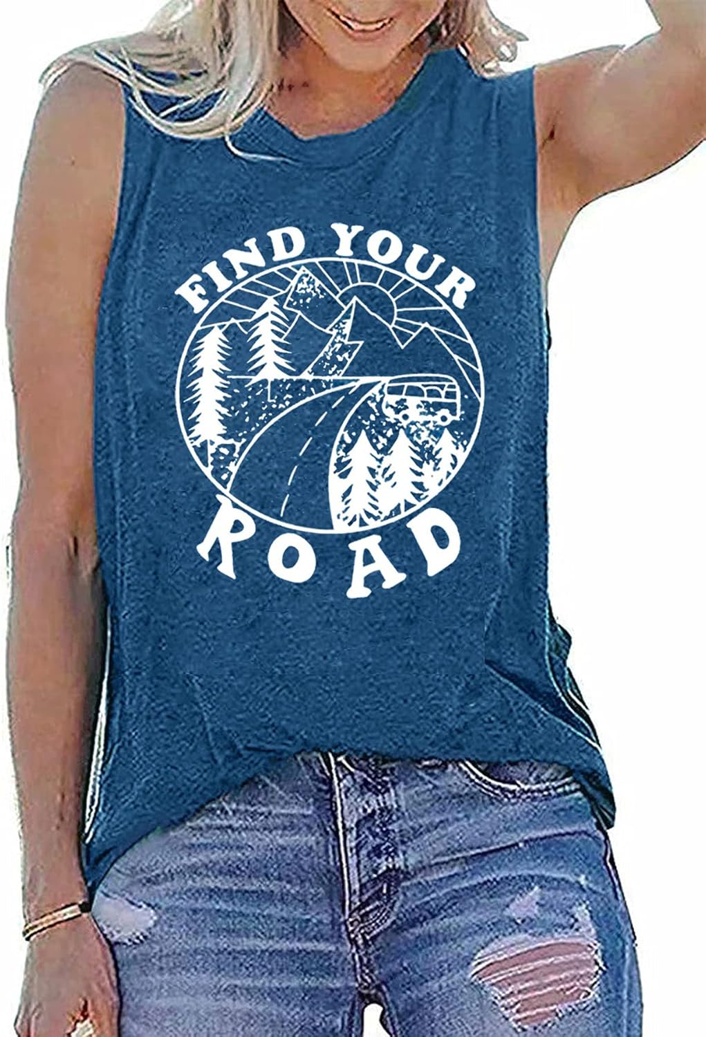 Umsuhu Find Your Road Shirts Tank Tops Women Sleeveless Summer Graphic Tank Tops Tee Shirts : Clothing, Shoes & Jewelry