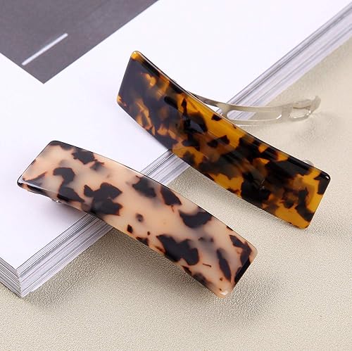 Miniatura 12 de 2 pasadores para el cabello, diseño francés, de celuloide, rectangulares, para mujer, 2 unidades Onyx