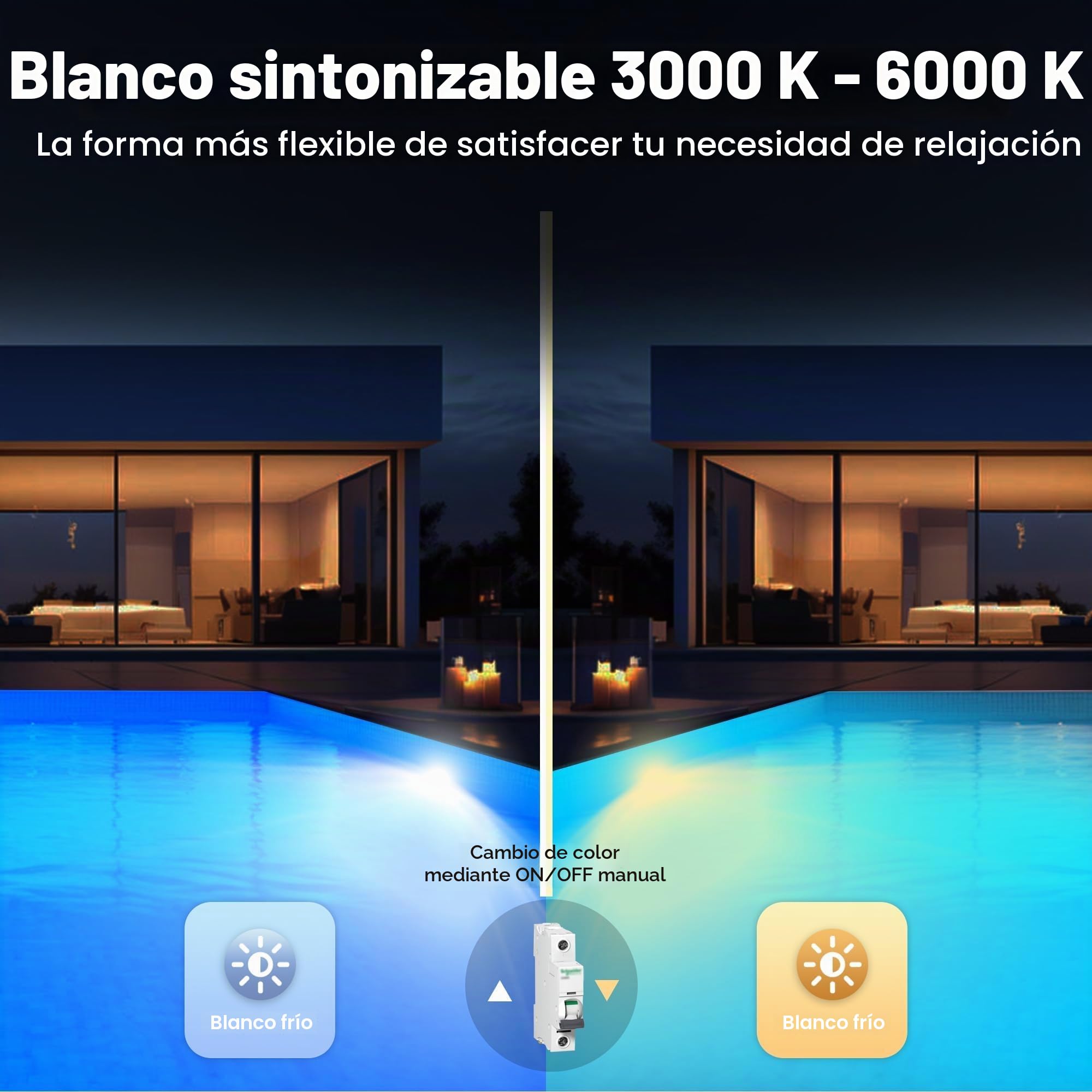 LyLmLe Foco Piscina LED con Rosca Externa 2", 12W Proyector LED Piscina 2 Colores Blanco 3000K y 6000K, Ø190mm, 12V AC Lámpara Sumergible para Piscinas Fibra y Prefabricadas Piscinas Elevada