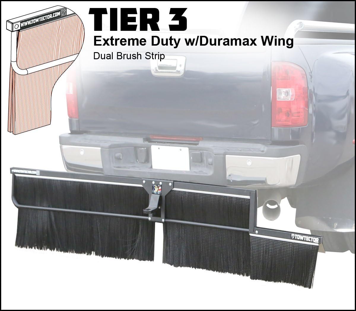 Towtector Tier 3 Mud Flap 27818-T3DM Extreme Duty Dual Brush Strip with Duramax Wing - 78" Wide 18" Tall for 2" Hitch Receiver (Wall Mount Bracket NOT Included)