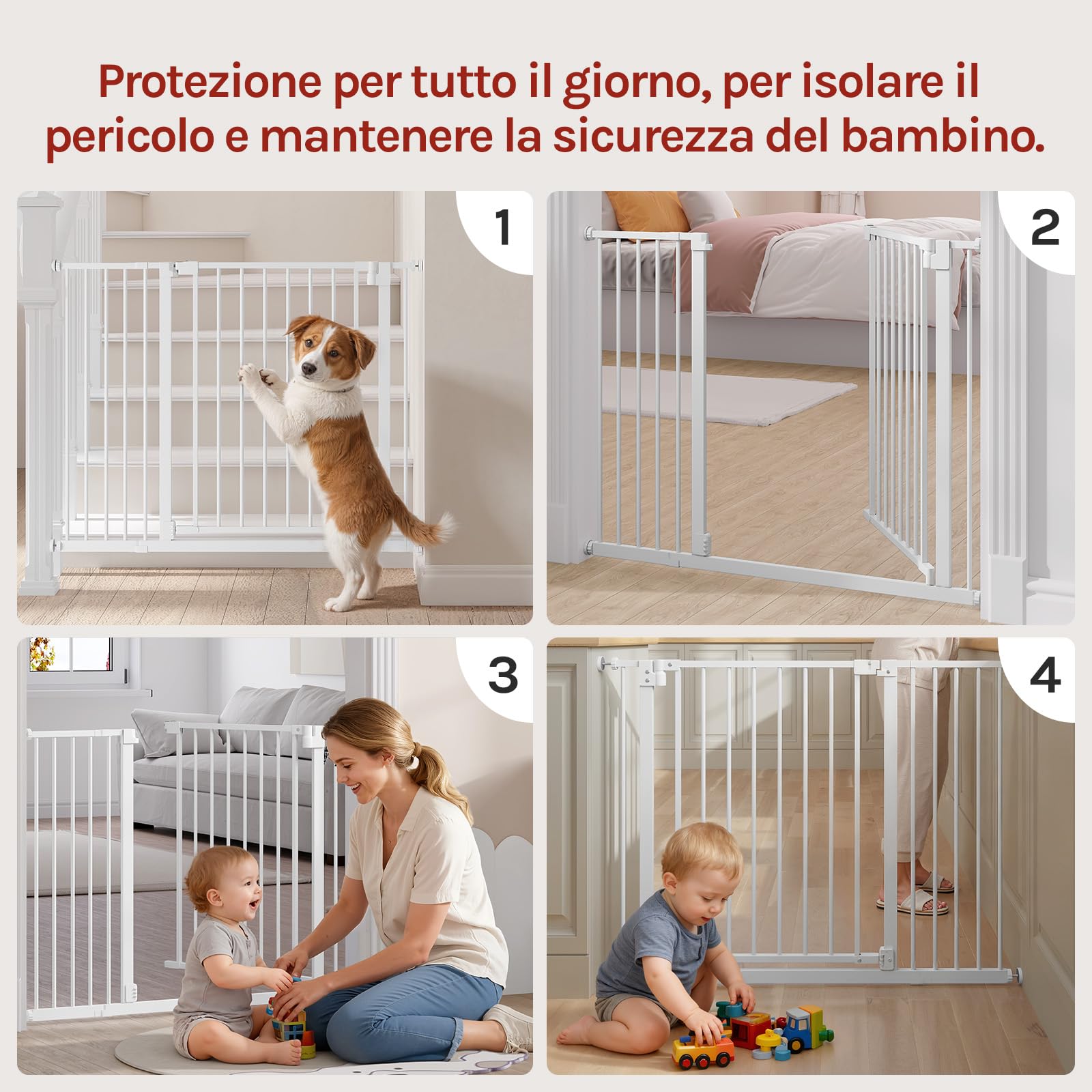 WOLTU Cancelletto per Bambini in Metallo, Cancello per Scale e Porte con Apertura 75-107cm, Cancelletto per Cani Apribile in 2 Direzioni, Chiusura Doppia, Montaggio con/senza Foratura, Bianco