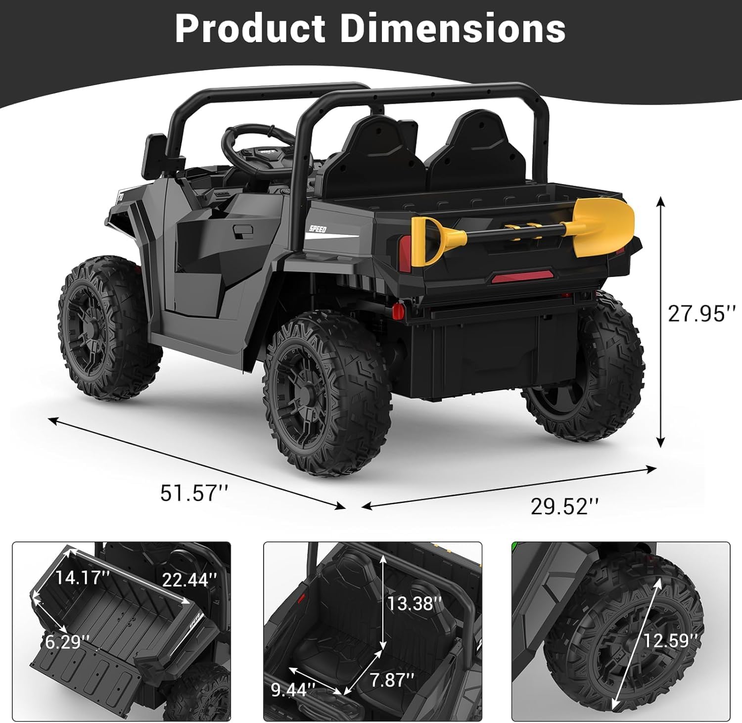 GarveeTech Leistungsstarkes 24V Kinder Elektroauto UTV Buggy – 2-Sitzer, 4x4 Allradantrieb, 4x550W Motoren, 2,4G Fernbedienung, Musik & LED-Licht, 3 Geschwindigkeiten, Offroad Spielzeug ab 3 Jahren,