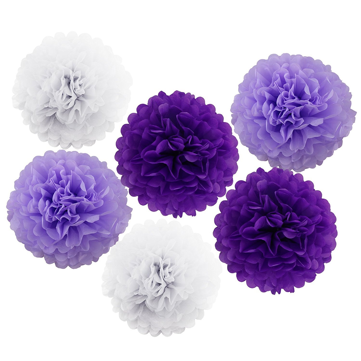 Envibe Purple Tissue Pom Poms Decor - 34 Piece Lavender Party Set With Tassels & Fans