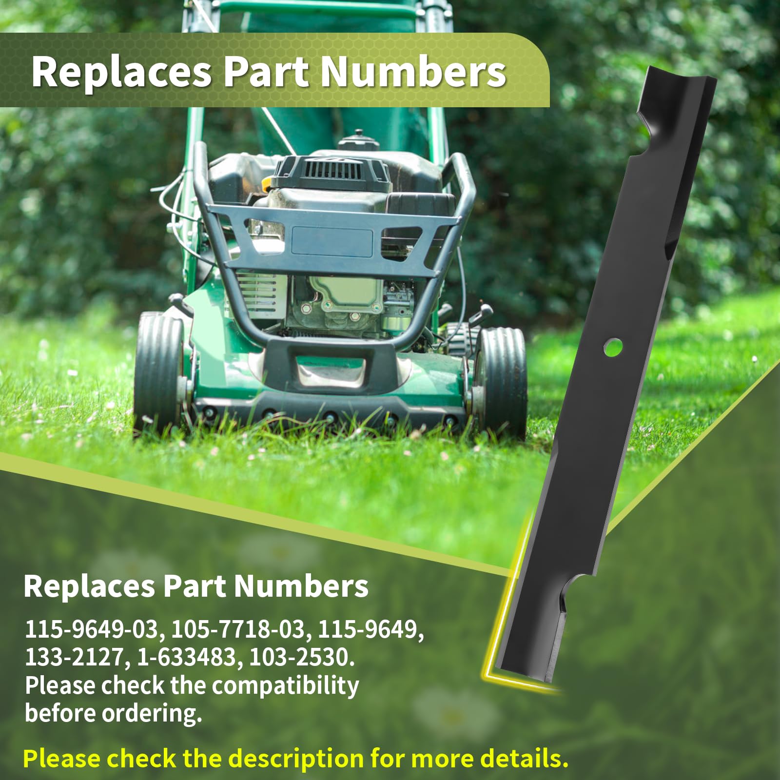 Cuchillas para cortacésped 115-9649-03 compatibles con Ex Mark, T oro, Titan ZX MX 6000 Time Cutter 6000, cuchillas de alta elevación sustituyen a 105-7718-03, 115-9649, 133-2127, se adapta a