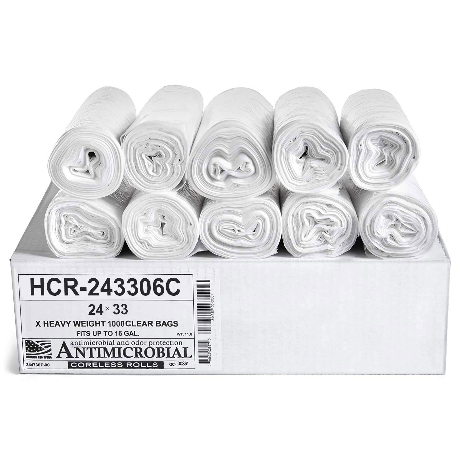Aluf Plastics High Density Trash Bags, 16 Gallon, 6 Micron (eq), 24" x 33", Clear, for Bathroom, Office, Industrial, Commercial, Janitorial, Municipal, Recycling (Pack of 1,1000 Count Total)