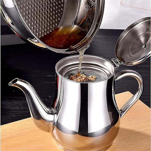 Olla de filtro de aceite de acero inoxidable, recipiente de grasa de cocina de 243248 onzas, recipiente de grasa de tocino con tapa de filtro de