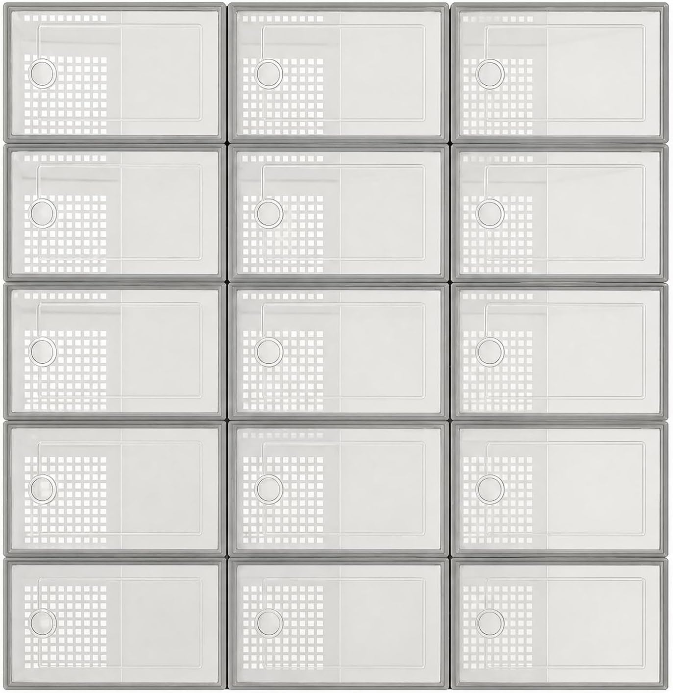 15PCS Stackable Clear Plastic Shoe Storage Boxes, Collapsible & Dustproof