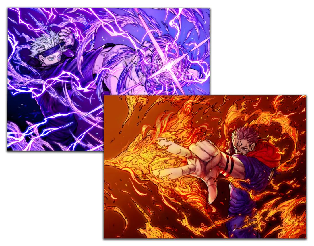 JAW REX 2-in-1 Poster JJK Anime Sukuna v Gojo Satoru, Battle of the Strongest | Set of 2 DIN A3 (297 x 420 mm) Matt