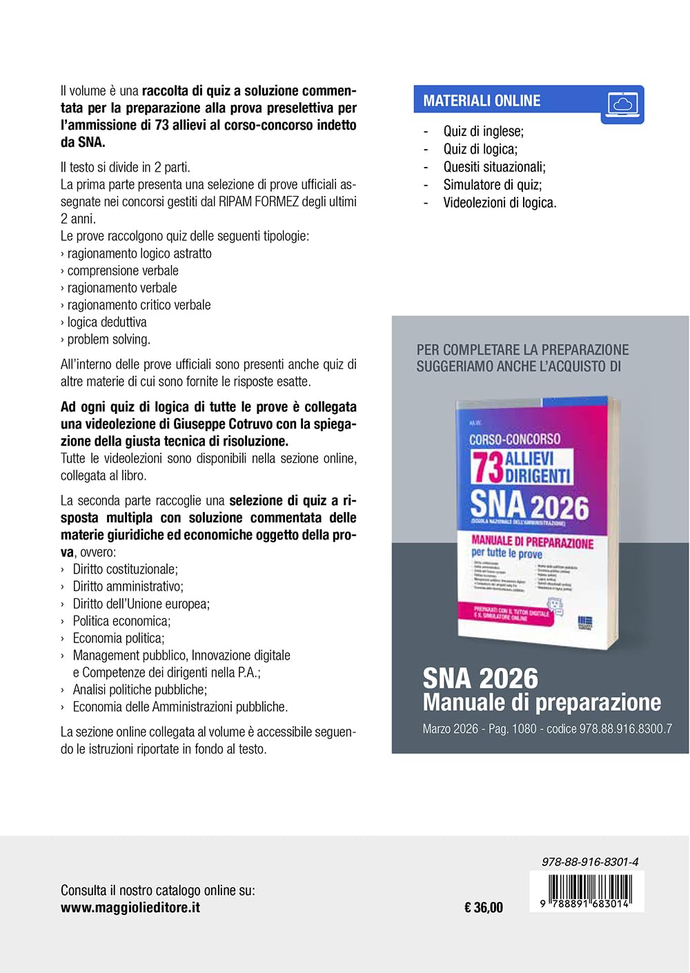 Concorso 73 allievi dirigenti SNA 2026. Quiz con soluzione commentata per la prova selettiva. Con simulatore online