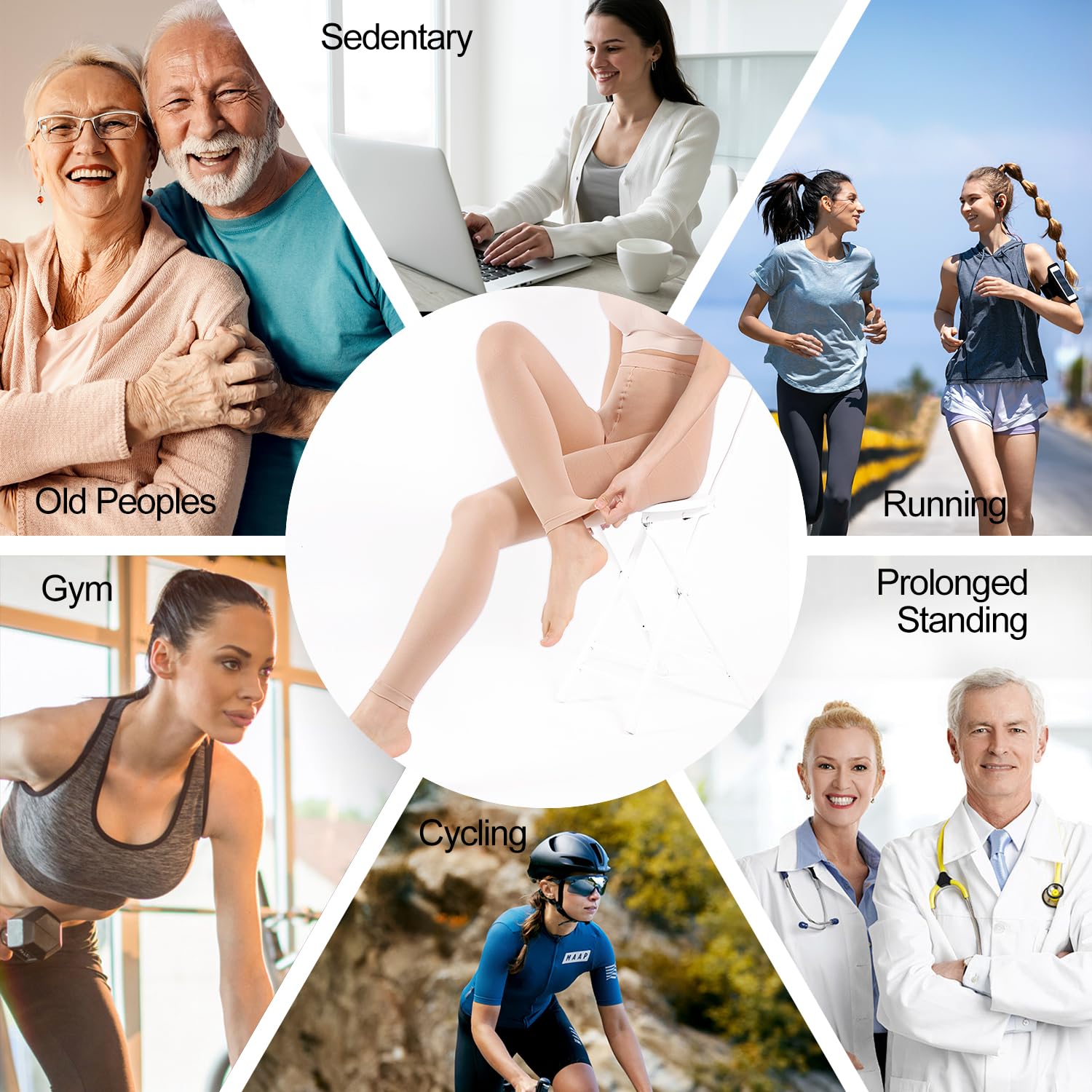 Medical Collant a compressione donne uomini lunghi 20-30 mmHg, Calze di compressione graduata di sostegno, collant di sostegno senza dita per vene varicose Edema