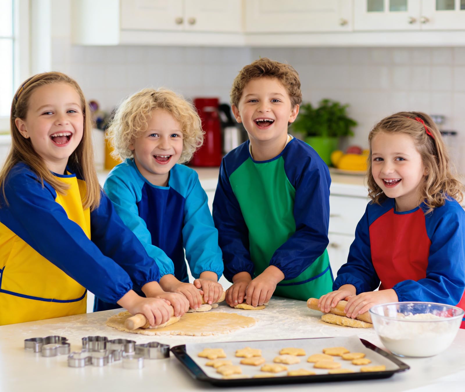 Kinder-Kittel mit langen Ärmeln, 3 geräumige Taschen, für Künstler und Kinder, für Kinder im Alter von 3–8 Jahren, Kochen, Malen, Basteln