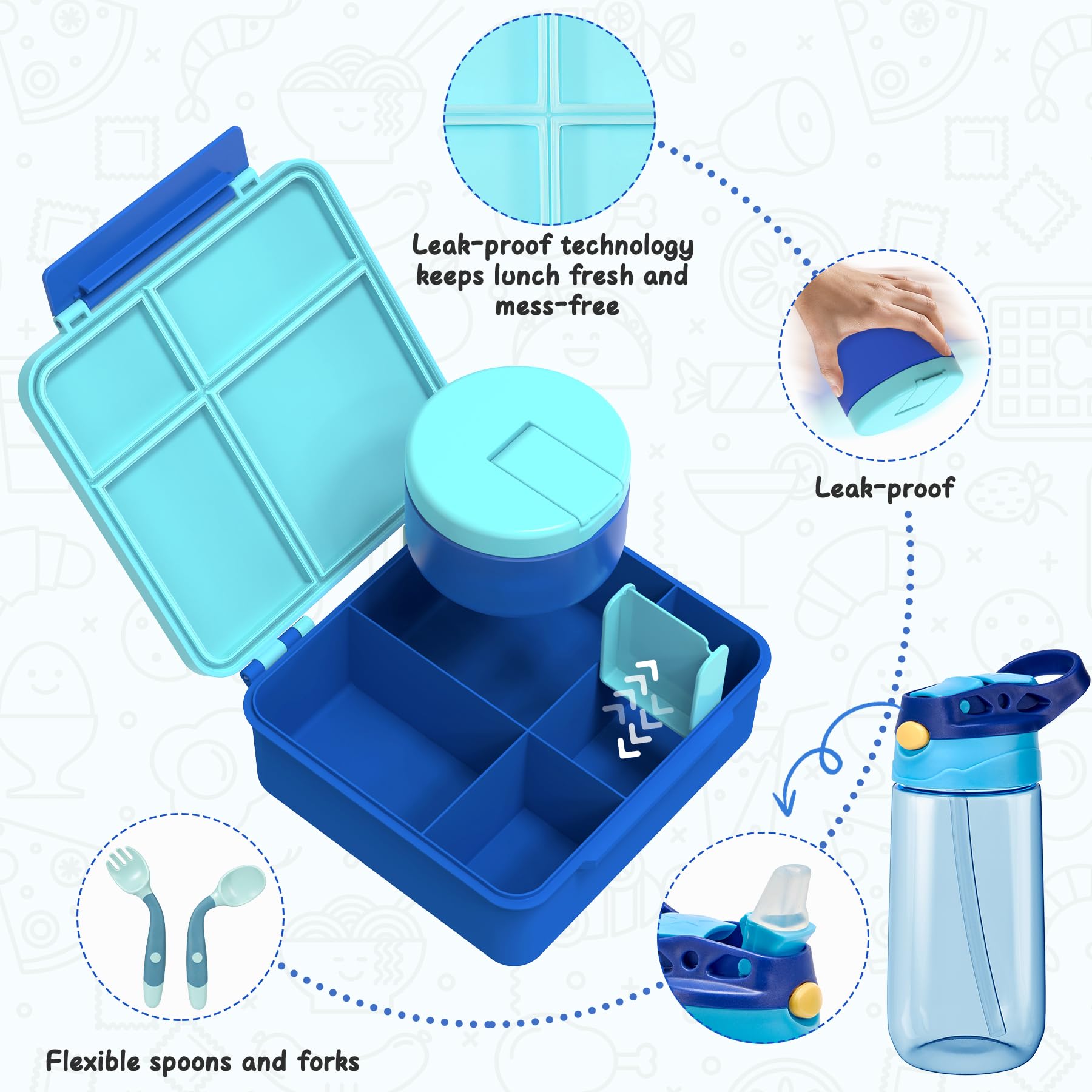 Kids Lunch Box Set With Bento Box, Insulated Bag & Water Bottle | 4-Compartment Toddler Meal Kit For School Ages 3-12 - View #6