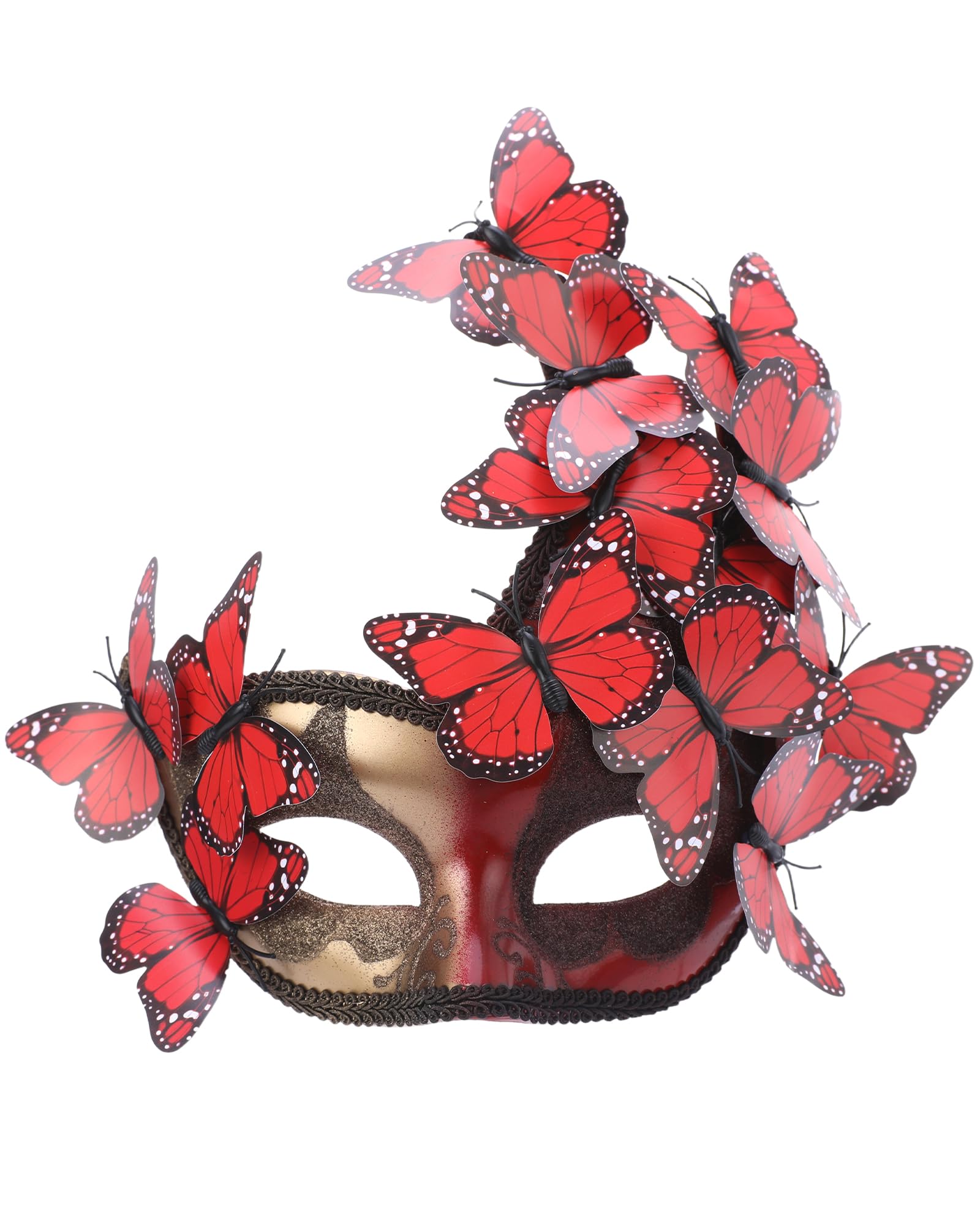 Zinniday Red Butterfly Masquerade Mask for Women - Elf Mysterious Fantasy Fairy Masks Monarch Butterfly Eyemask for Women Lady Couples Halloween Renaissance, 1920s 50s Party Renfaire Prom