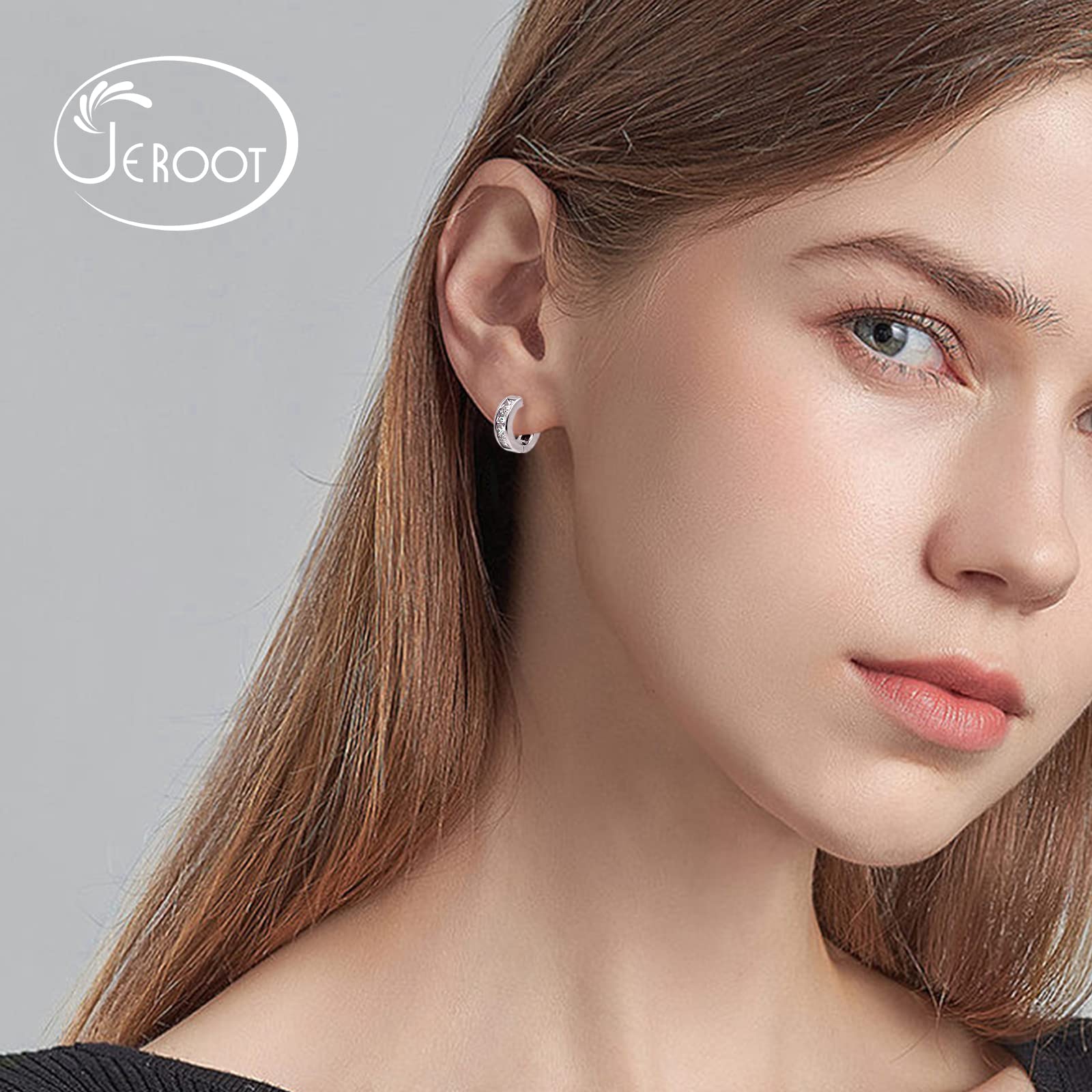 JEROOT Titan Magnettherapie Ohrringe für Damen, Creolen Sterling Silber mit Zirkonia (3500 Gauss)
