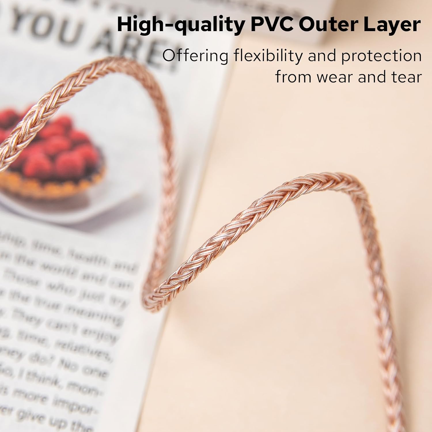 Close-up of the braided PVC outer layer of the Tripowin C-02 cable.
