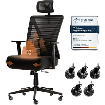 Dowinx Office Chair 270 kg, Ergonomic Desk Chair with Thick Seat Padding, Adjustable Lumbar Support, Height-Adjustable Backre