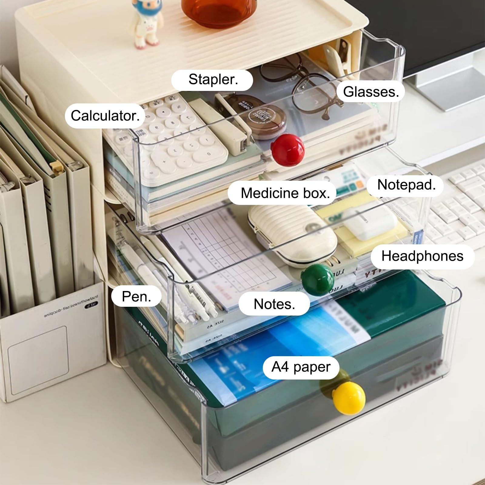 Organizador Escritorio Versátil, Organizadores de Cajones, Organizador de Escritorio de Gran Capacidad, Caja de Almacenamiento con Cajón Deslizante(Green)