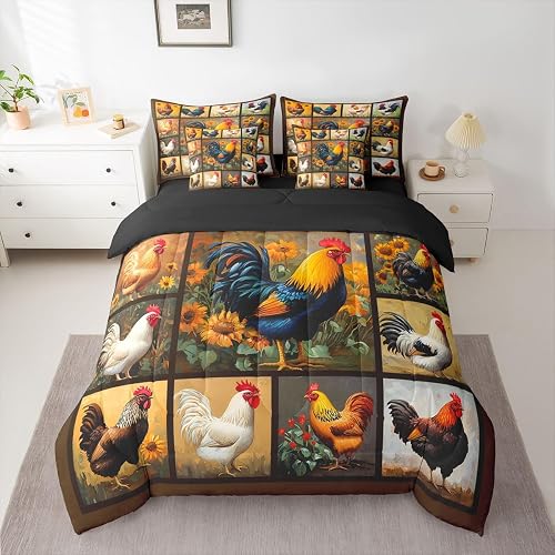 Feelyou Chicken Comforter Set with Sheets 7 Piece Full Size