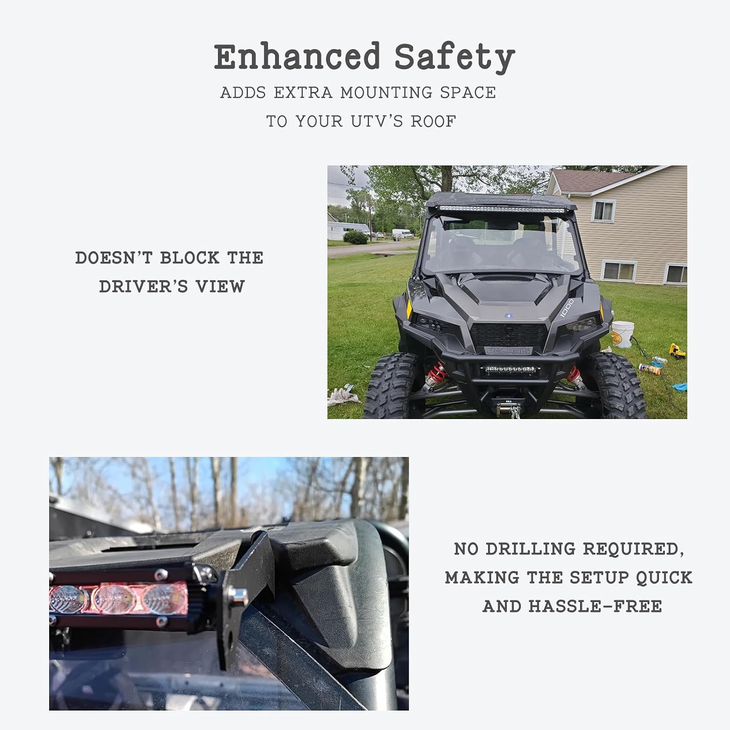UTV Upper Windshield Mounting Brackets,Fits 32” Straight/Curved LED Light Bars,Compatible with Polaris RZR 900 1000