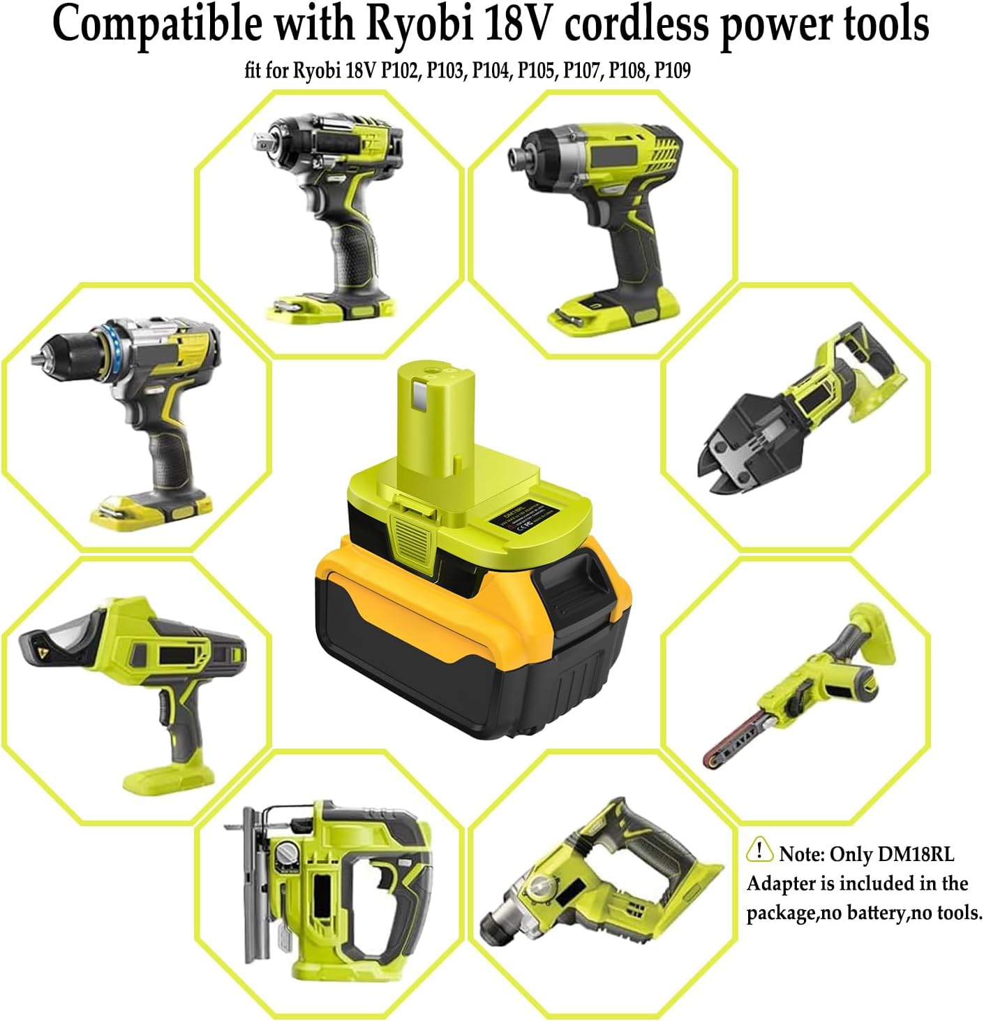 DM18RL Batterie Adapter for Dewalt for Milwaukee 20V/18V Li-Ion Battery Convert to for Ryobi 18V P108 ABP1801 Battery with USB Port (Black)