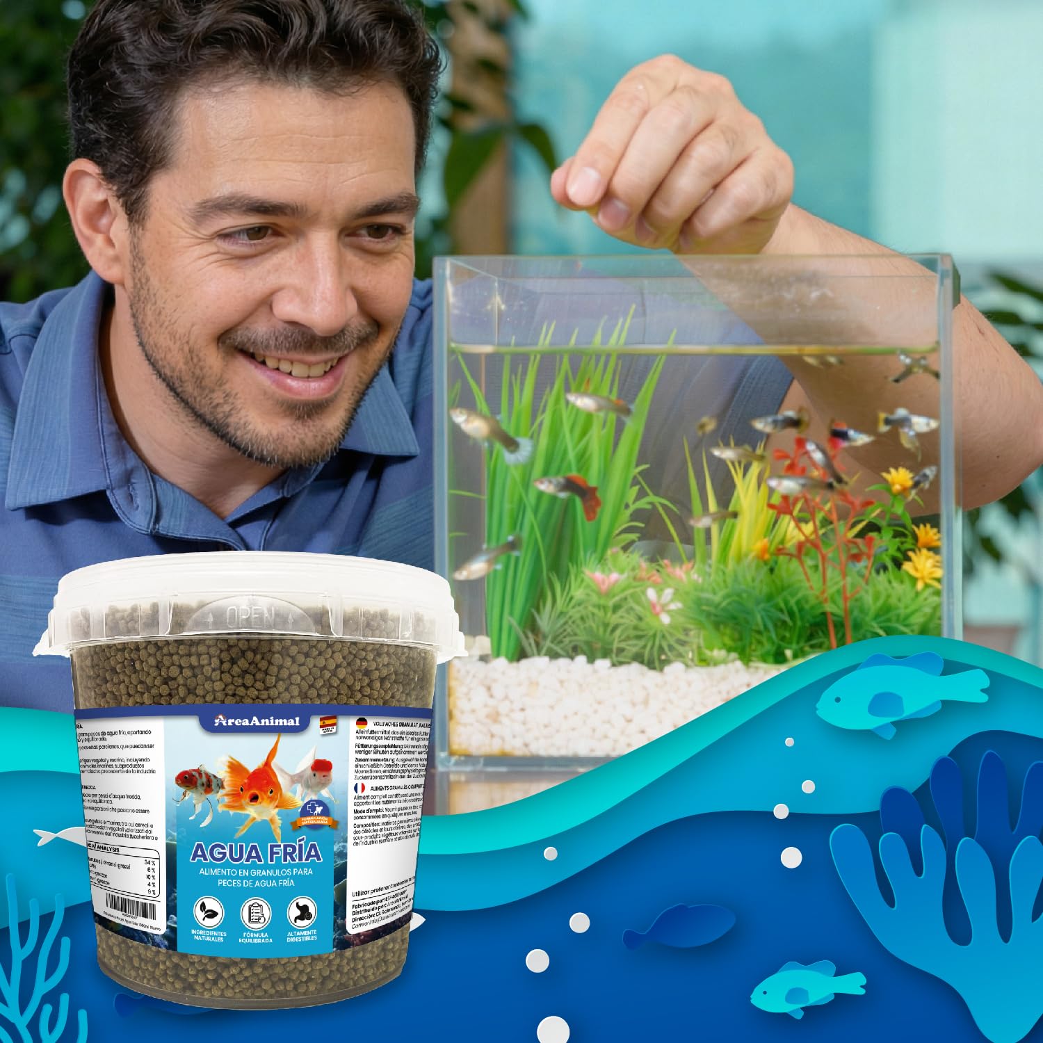 AreaAnimal - Comida Peces Agua Fria, Comida Granulos Peces 330G/750ML, Alimento para Goldfish, Koi y Cualquier Pez de Agua Fría, Fischfutter Enriquecida con Vitaminas y Minerales — view 6
