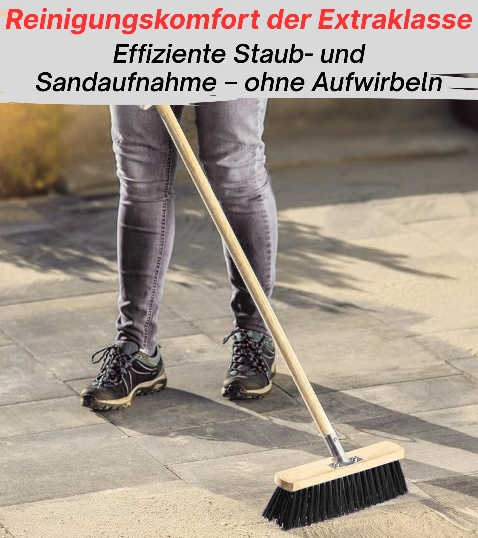 Robuster Besen mit 120 cm Stiel | Nylonborsten | Straßenbesen & Zimmerbesen | Industrie-, Hallen- & Gartenbesen | Verschiedene Breiten 300–1000 mm (Besen 500 mm + Stiel 120 cm)