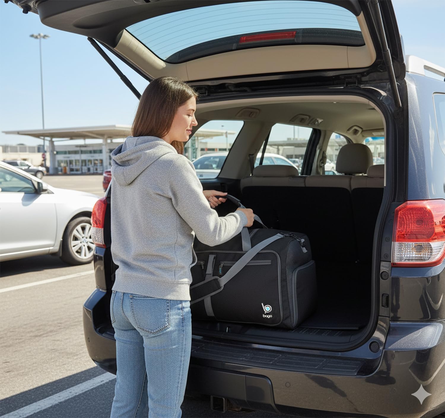 Reisetasche - diese faltbare, 53l große Reisetasche ist beständig, packbar, SUPERLEICHTE 410g mit abnehmbarem Schulterriemen - lässt sich in sich falten - am besten als Gepäck oder Sporttasche - VERMEIDEN SIE GEBÜHREN FÜR ÜBERGEPÄCK - 100% ZUFRIEDENHEITSG