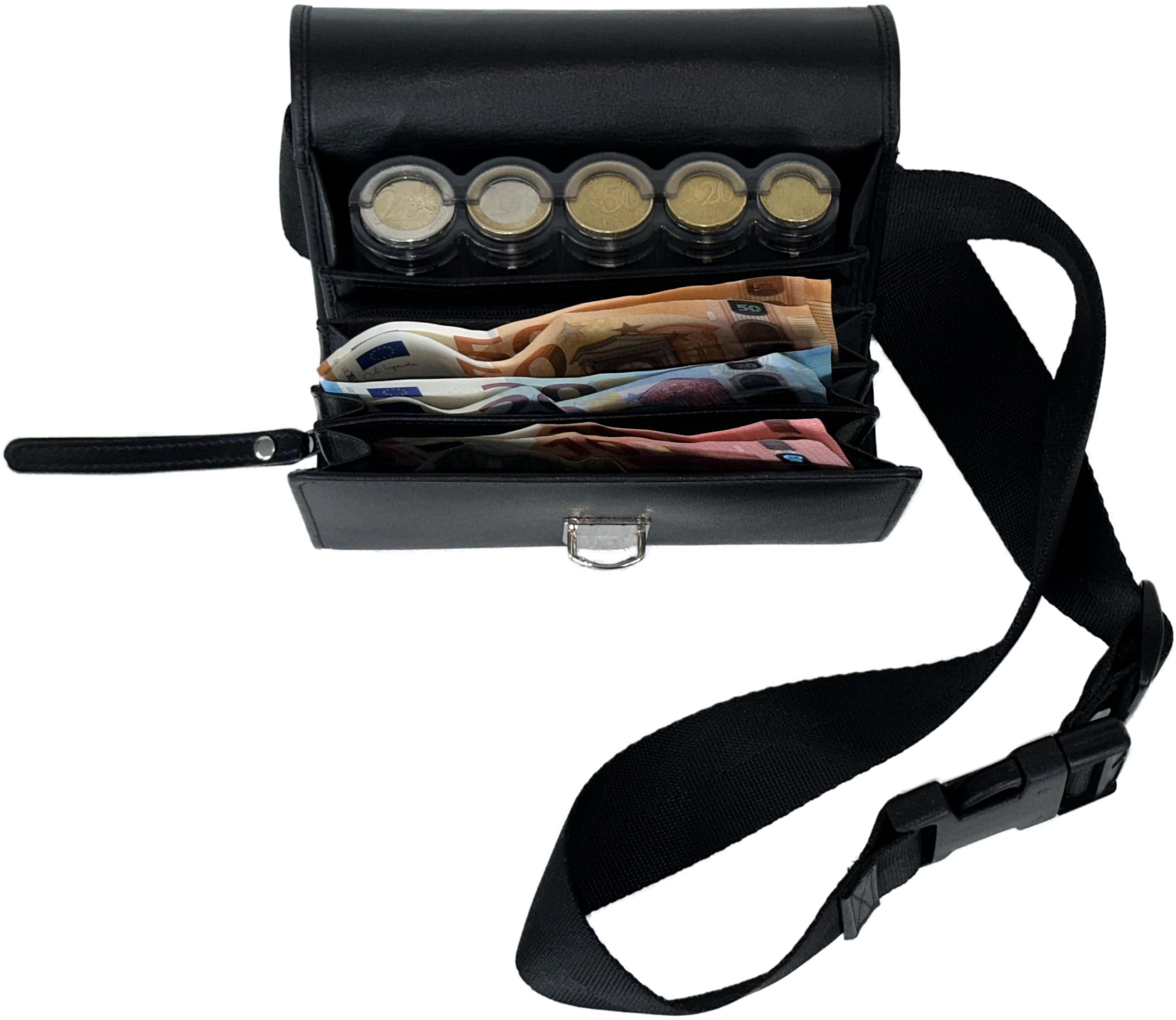 CLAIRE-FONCET5 Piece Clear Leather Waiter's Bag with Coin Dispenser with Scale School Closure Ideal for Waiters Bar Brewery Pubs Restaurants Forains Black Pouch with Coin Pocket