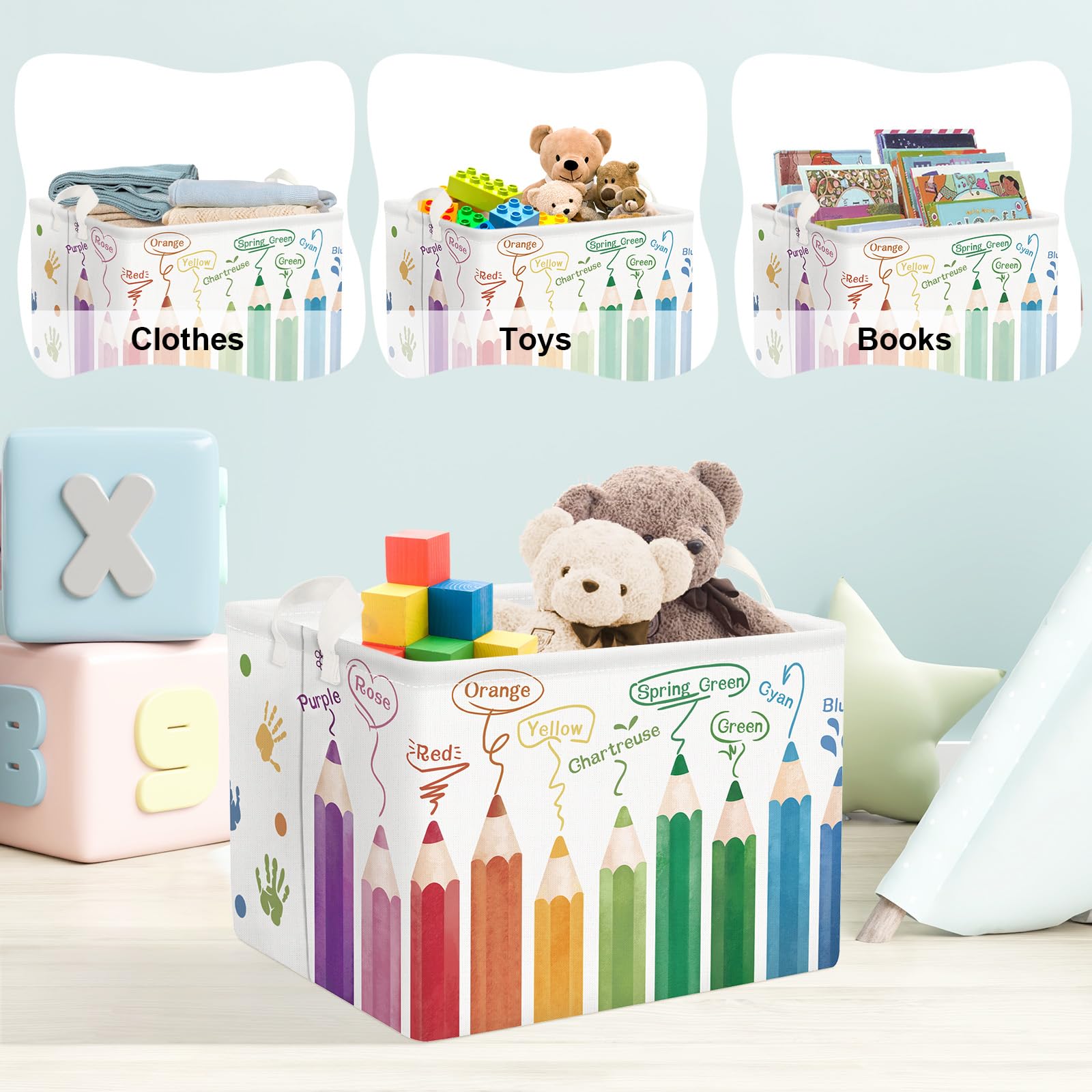 Clastyle Ceste Biancheria Bambini Arcobaleno Cestino Giocattoli Vestiti Impermeabile per Ragazza Cestino Portaoggetti per Bagno Cameretta Bucato, Arcobaleno, 36x45 cm