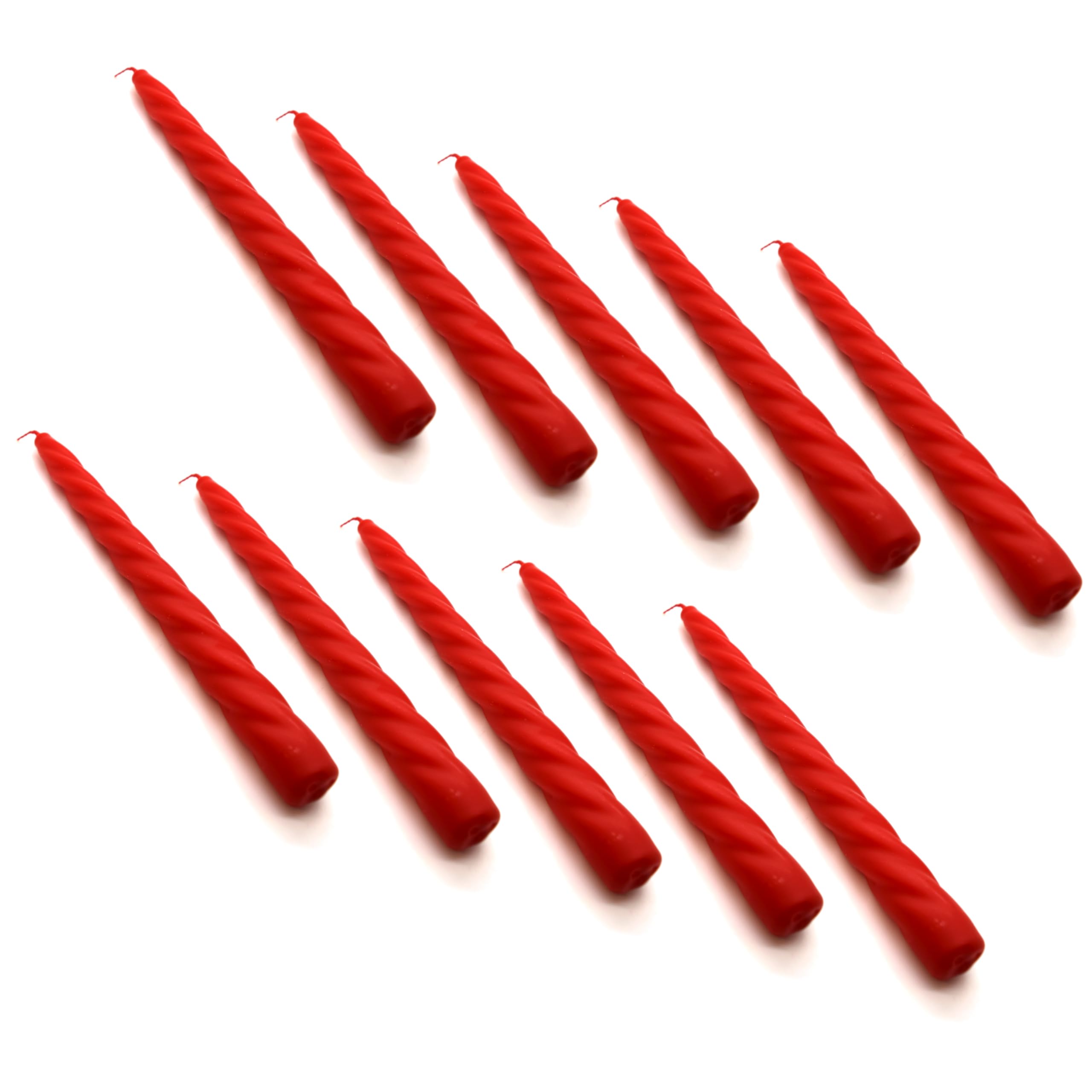 Soladirect Red Tape Dinner Candles, Table Spiral Candles, Pack Of 10, Decorative Household Candles, Unscented, Natural Vegan Wax, Clean Burn, 7 Hours Burning Time, 23 Cm / 9" Long (Red)