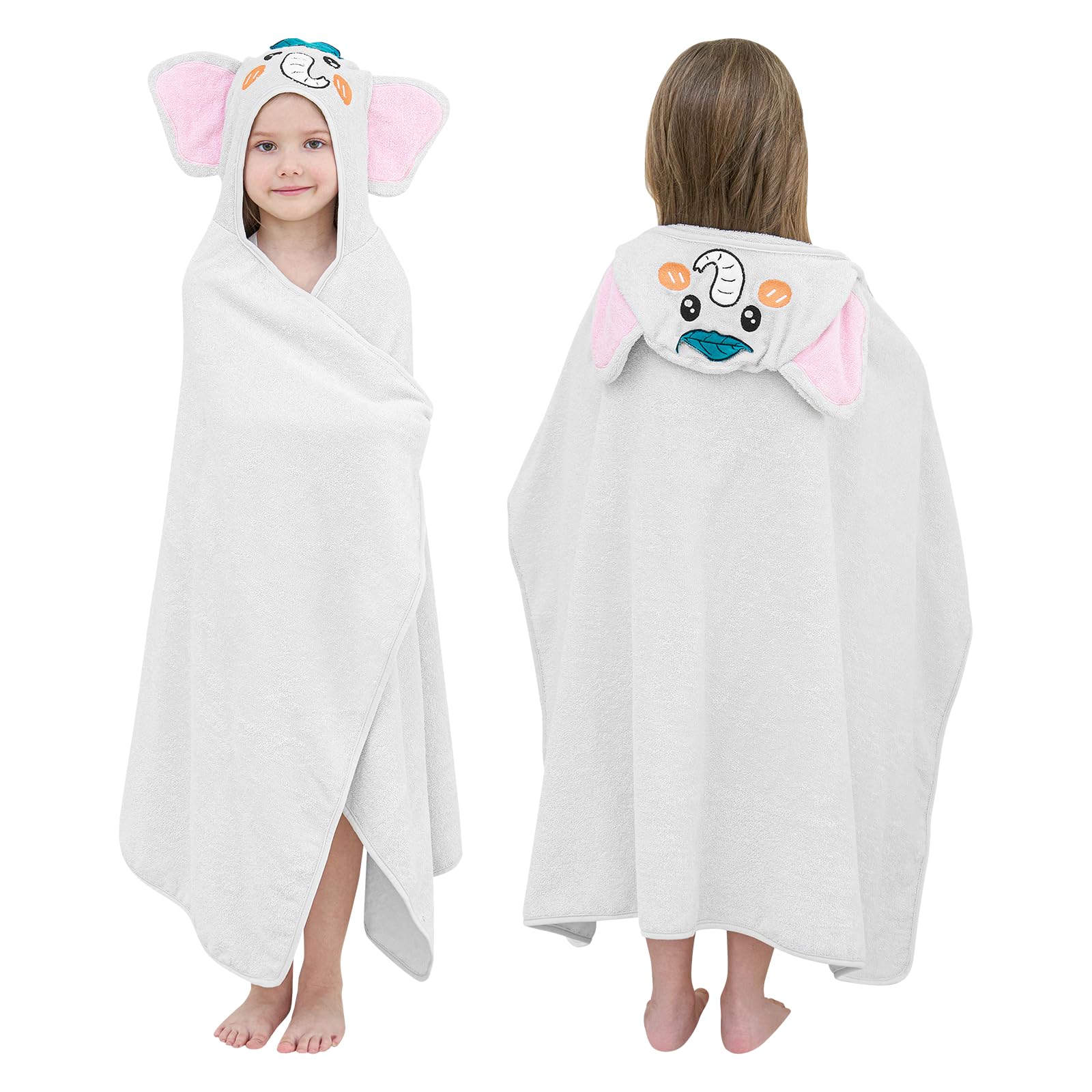 Style Quarters Gray Elephant Hooded Towel for Kids – Cute, Soft Cotton, Embroidered, Absorbent Baby Bath Towel – Quick Dry, Cozy, Lightweight – 50x30 Inches – Perfect for Toddlers &amp; Kids
