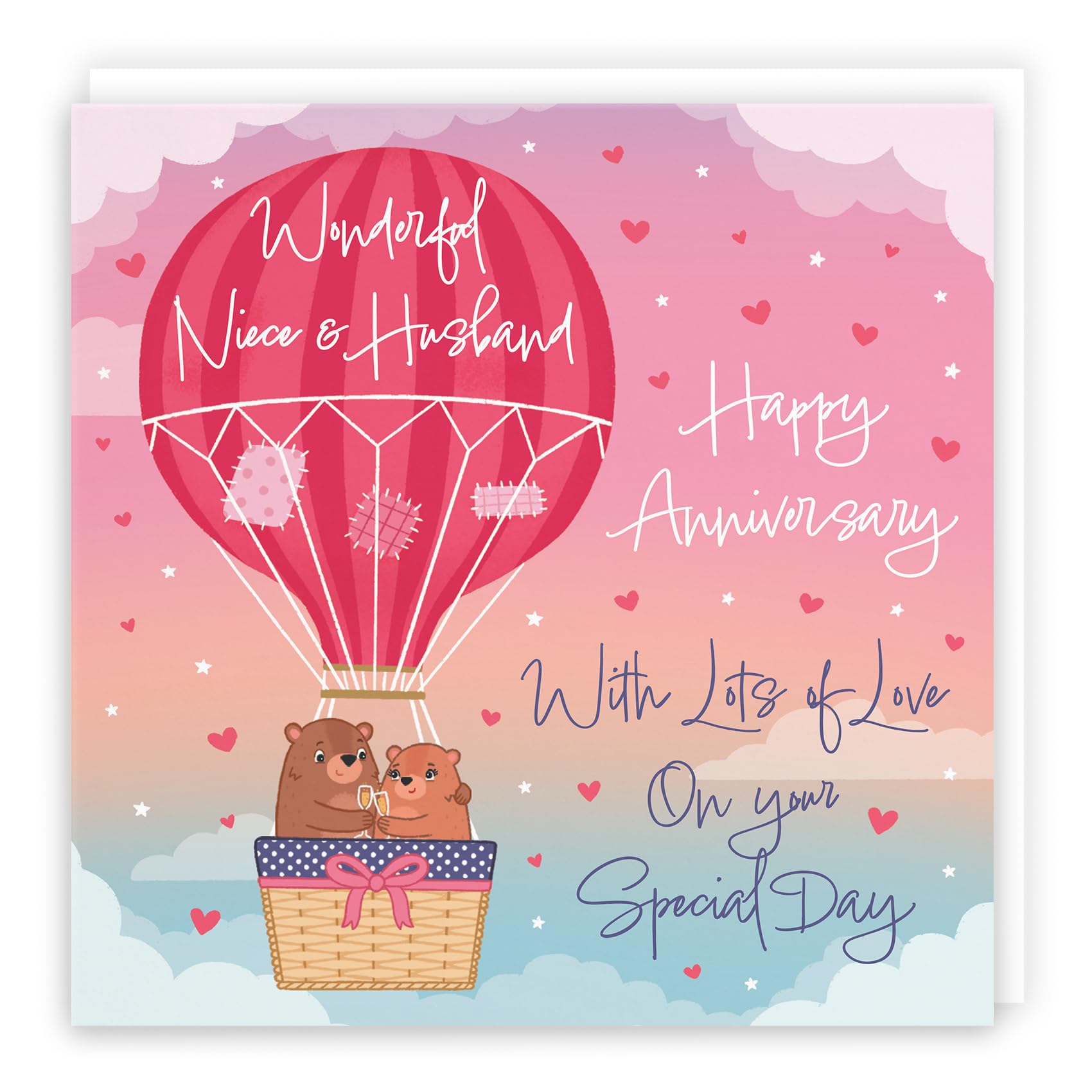 Hunts England, Large Niece And Husband Hot Air Balloon Anniversary Card, Cute Bears Collection