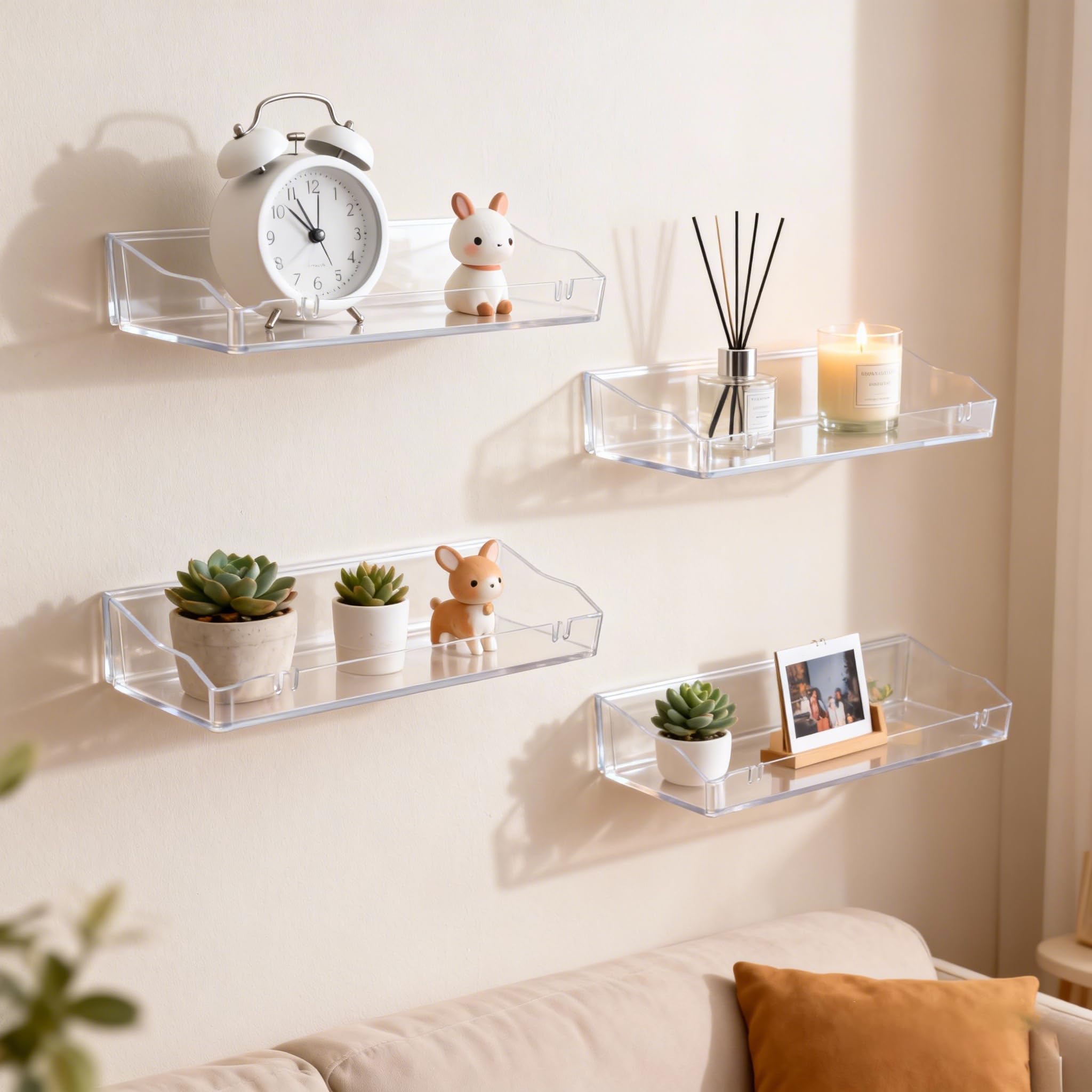 Clear Floating Shelves, Acrylic Shelves for Bathroom Organizers and Storage, Bathroom Shelf with Adhesive Shelf or Screws, Wall Mount Organizer for