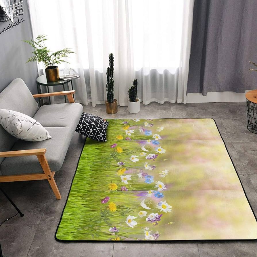 花畑模様 ラグ 約58x104cm