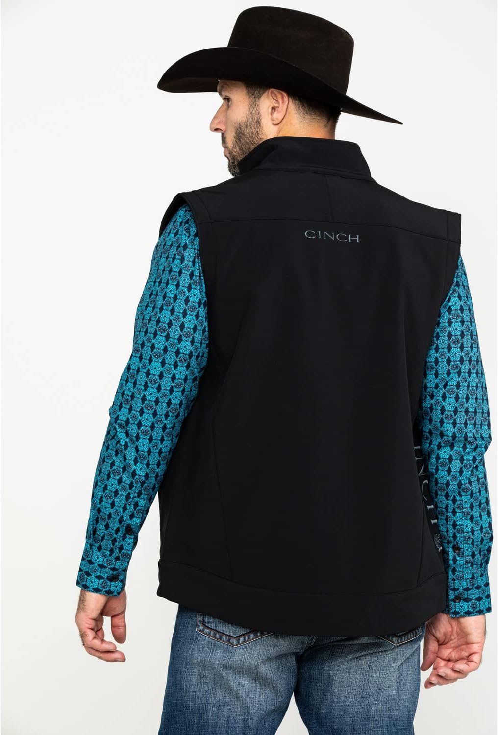 Cinch Men's Solid Bonded Softshell Zip Vest Black X-