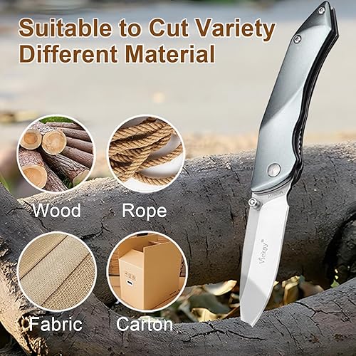 Miniatura 9 de Cuchillo de bolsillo plegable negro, hoja de acero inoxidable 8cr13mov, mango de aluminio ligero, bloqueo de forro de seguridad, clip para cinturón,